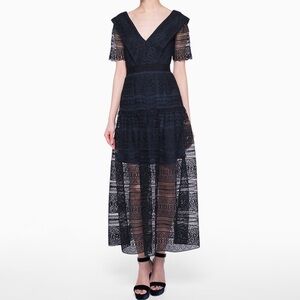 Self-Portrait Spiral Panel Guipure Lace Midi Dress Black / Navy Blue US 4 NWT